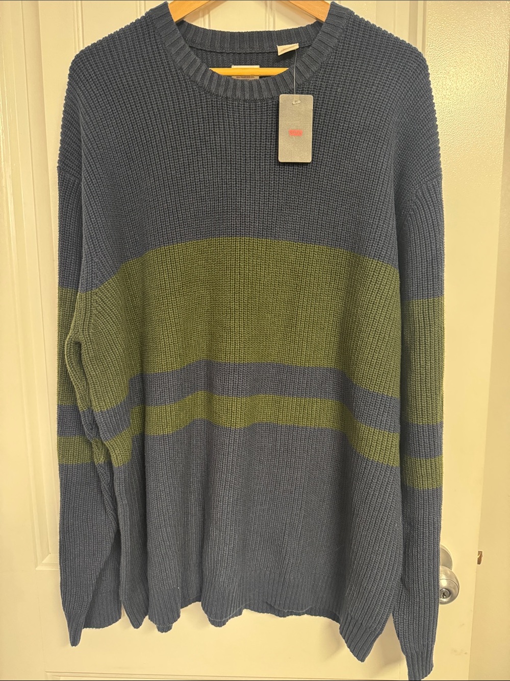 Levi's Blue and Olive Green Striped Crewneck Sweater
